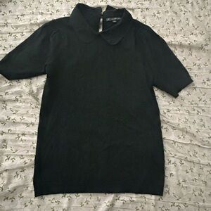 Adrianna Papell Hammered Satin Collar Short Sleeve Sweater